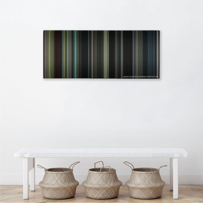 The Maze Runner color palette canvas above a white bench with three woven baskets