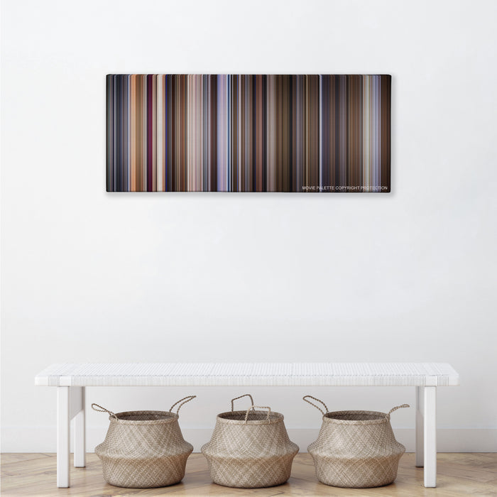 The Talented Mr. Ripley color palette canvas above a white bench with three woven baskets
