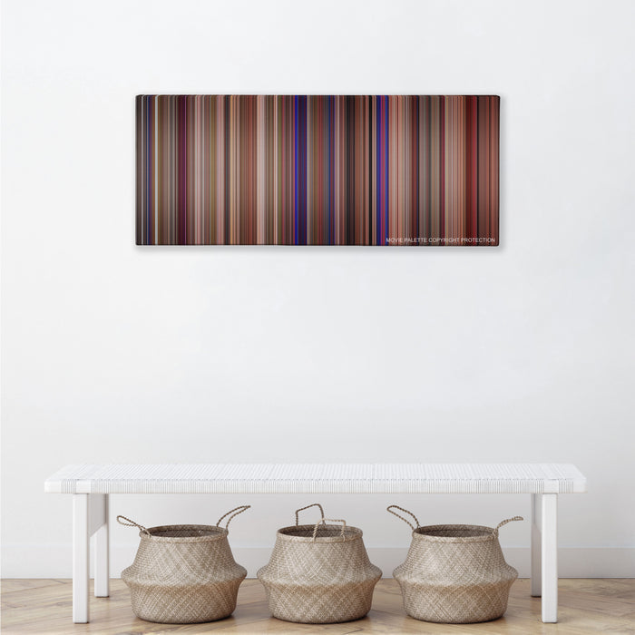 This Is Spinal Tap color palette canvas above a white bench with three woven baskets