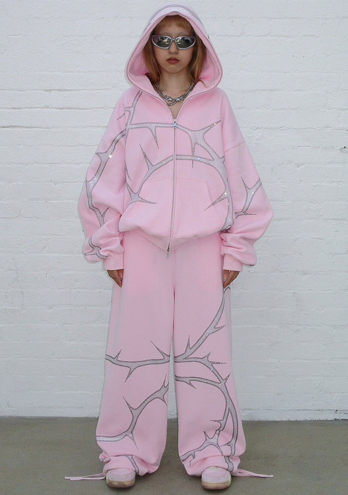 THORN RHINESTONE OVERSIZED SWEATPANTS BABY PINK
