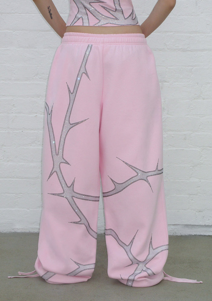 THORN RHINESTONE OVERSIZED SWEATPANTS BABY PINK