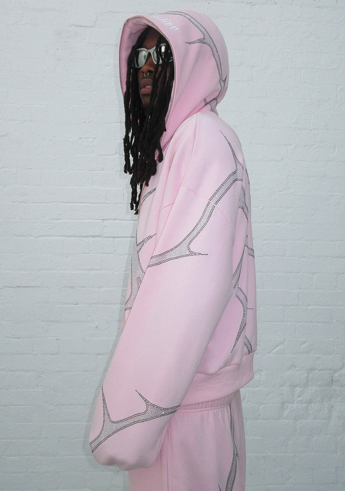 THORN RHINESTONE ZIP HOODIE BABY PINK