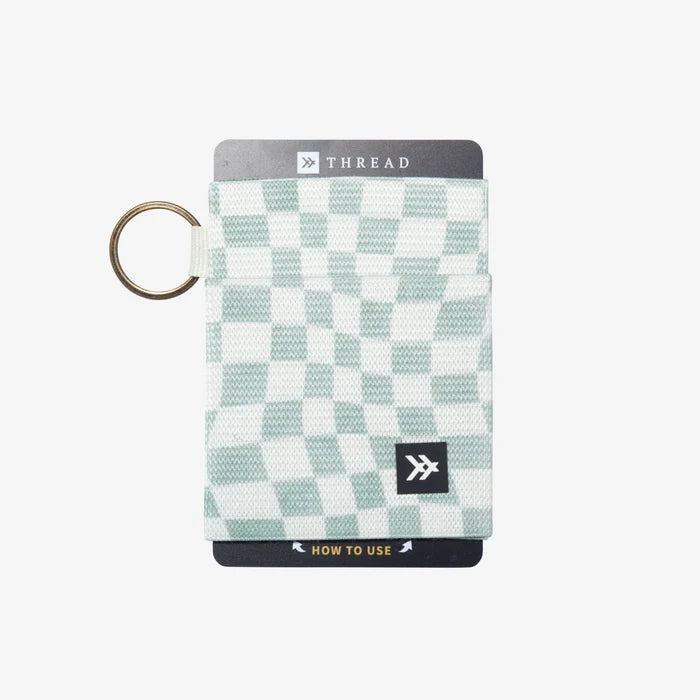 Mint checkered Thread elastic wallet with key ring and card slot