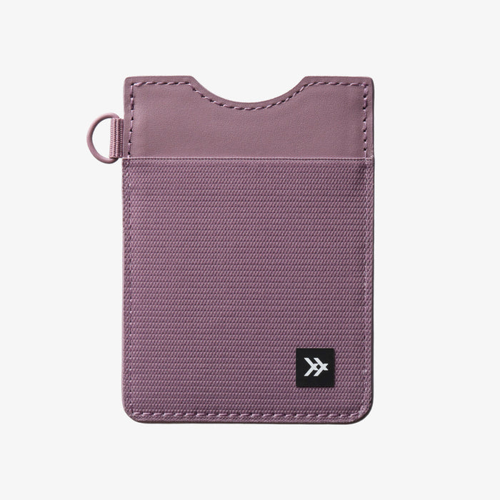 Purple vertical leather elastic wallet with a left side key ring and small logo patch
