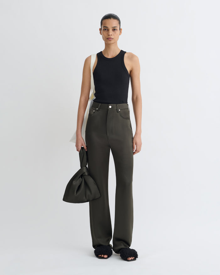 Tita - Slip Satin Pants - Dark Green