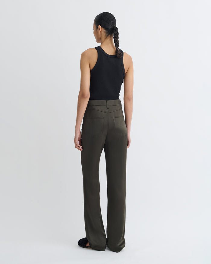 Tita - Slip Satin Pants - Dark Green