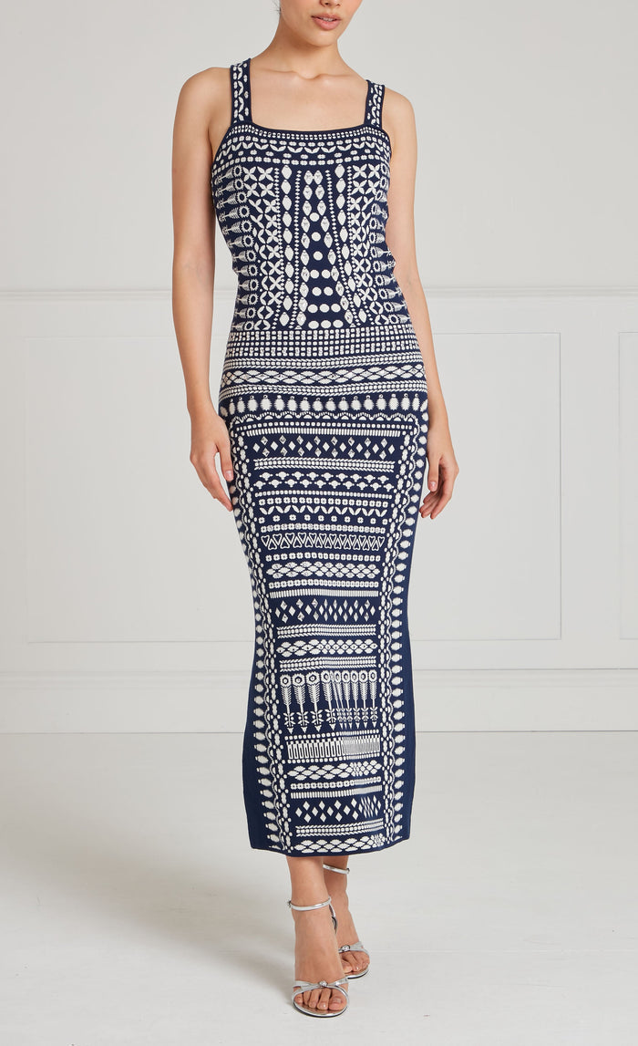 Tlalli Knit Strappy Dress - Navy Silver