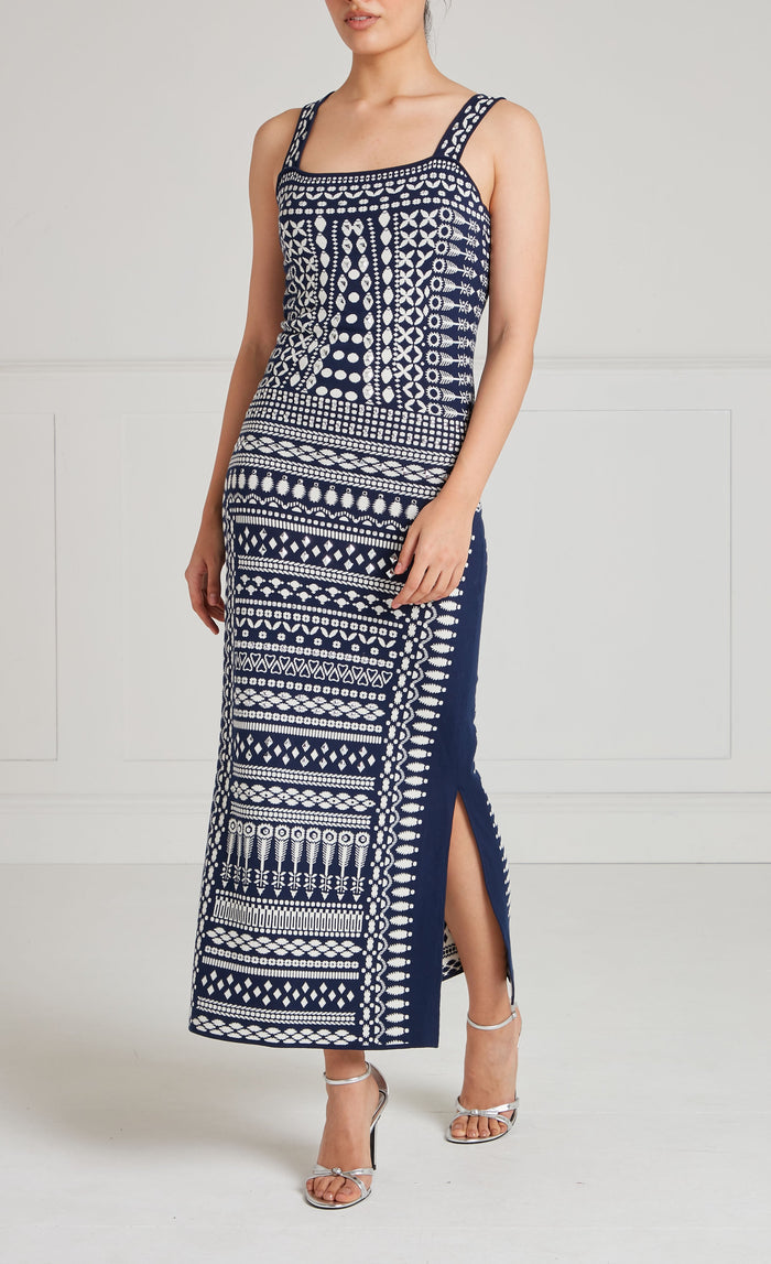 Tlalli Knit Strappy Dress - Navy Silver