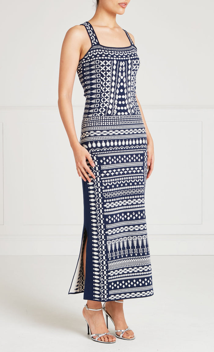 Tlalli Knit Strappy Dress - Navy Silver