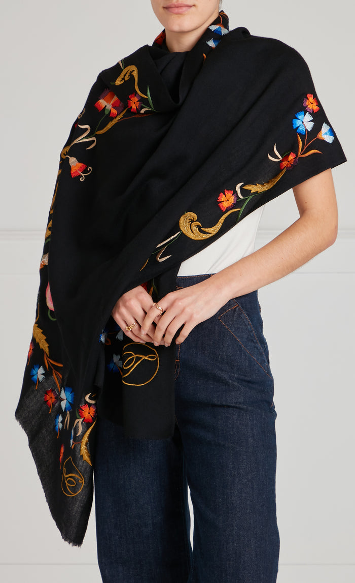 Toledo Embroidered Scarf - Black Mix
