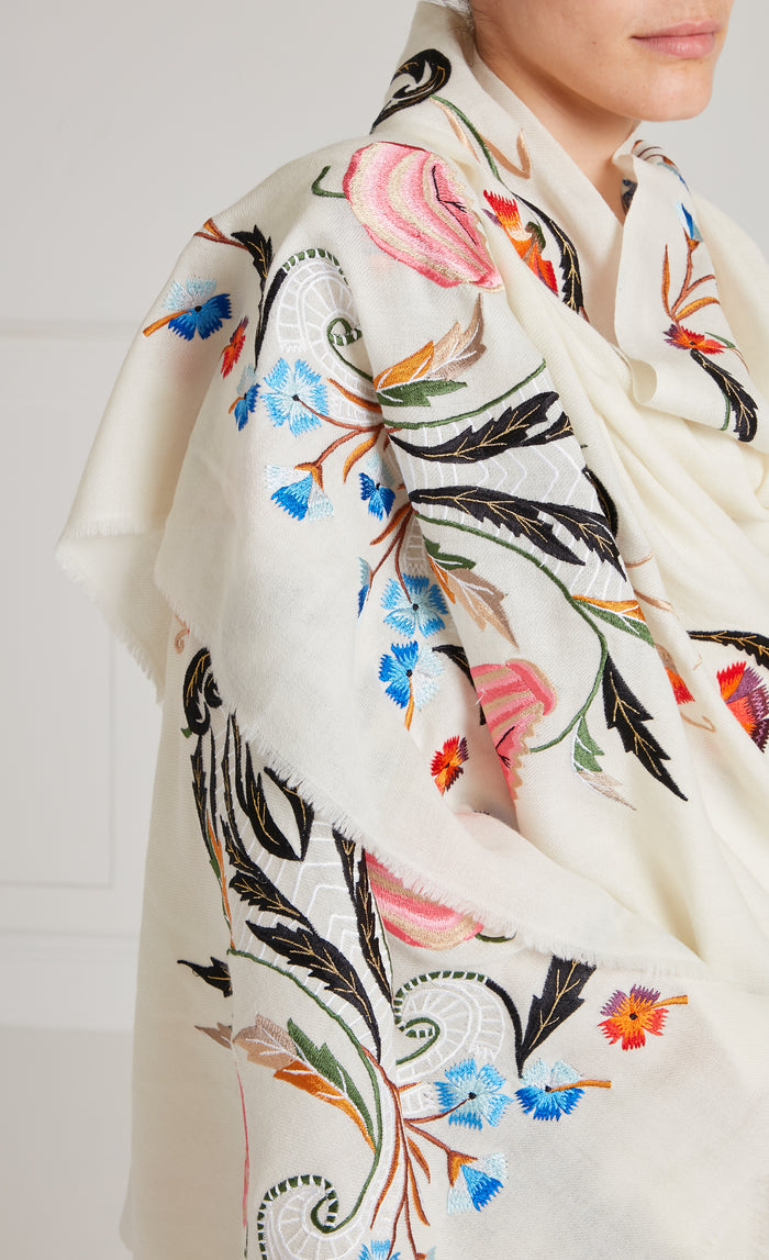 Toledo Embroidered Scarf - Cream Mix