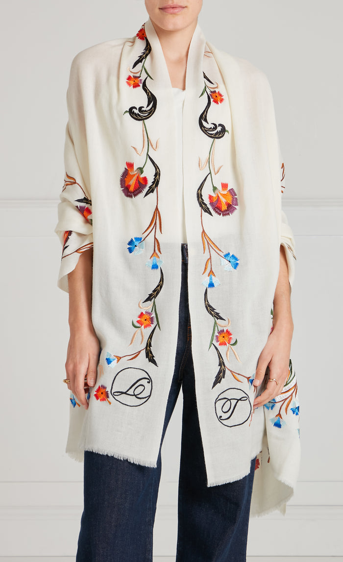 Toledo Embroidered Scarf - Cream Mix