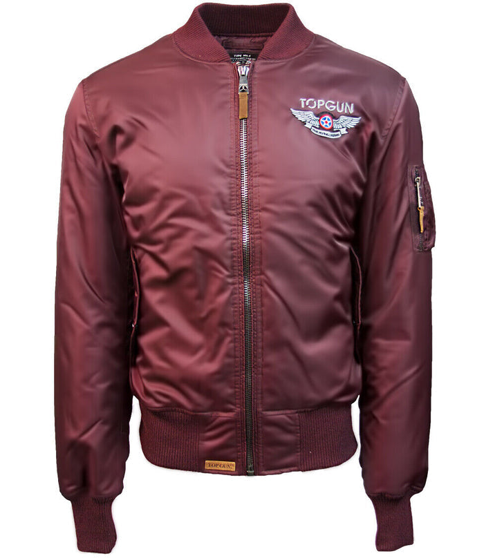 Top Gun® Official MA-1 Men's "Wings" Bomber Jacket, Burgundy - Clique Apparel