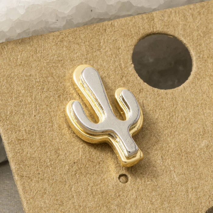 Close up of two tone cactus stud on a kraft display card.