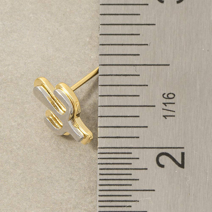 Two tone cactus stud earrings with gold and silver finish