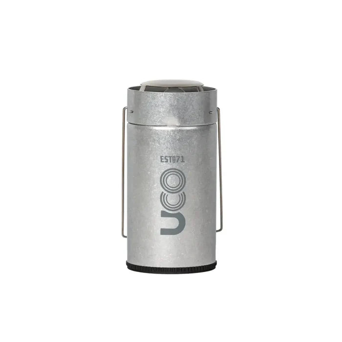 UCO Original Candle Lantern closed in raw aluminium on a white background