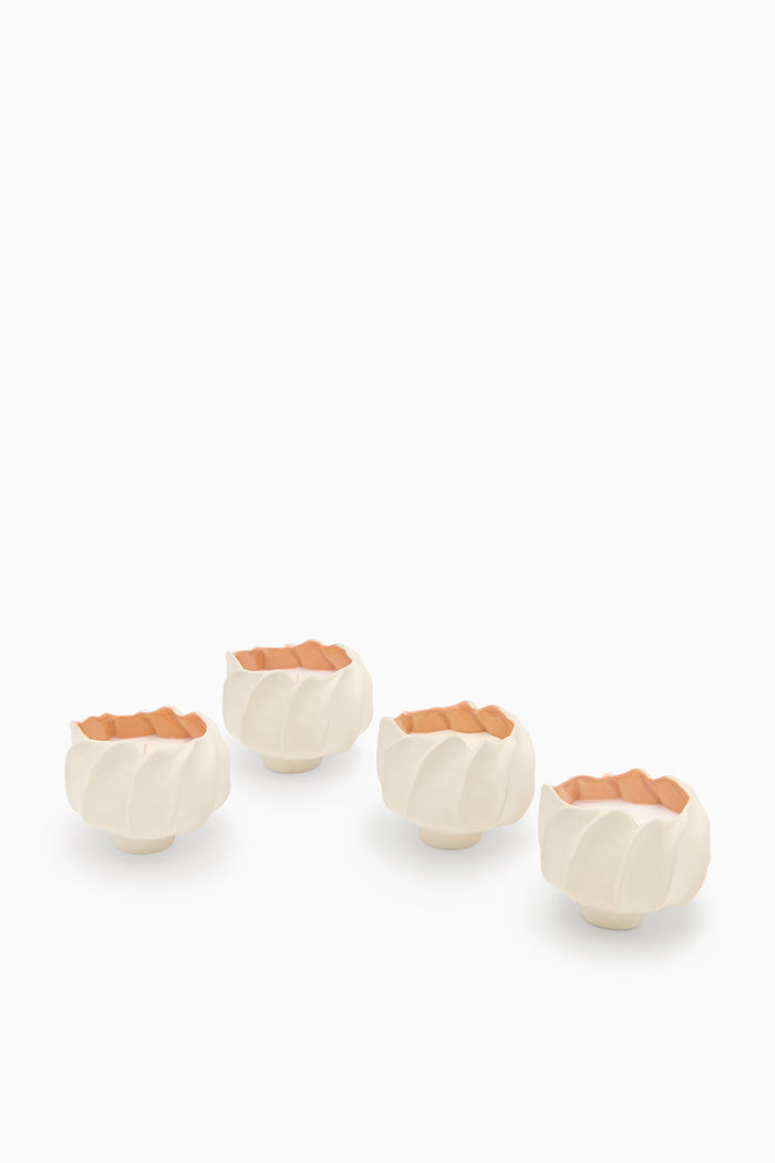 Coral ULLA Premium Candle - Four Cream Ceramic Floral Vessels Grouped Together | Ulla Johnson