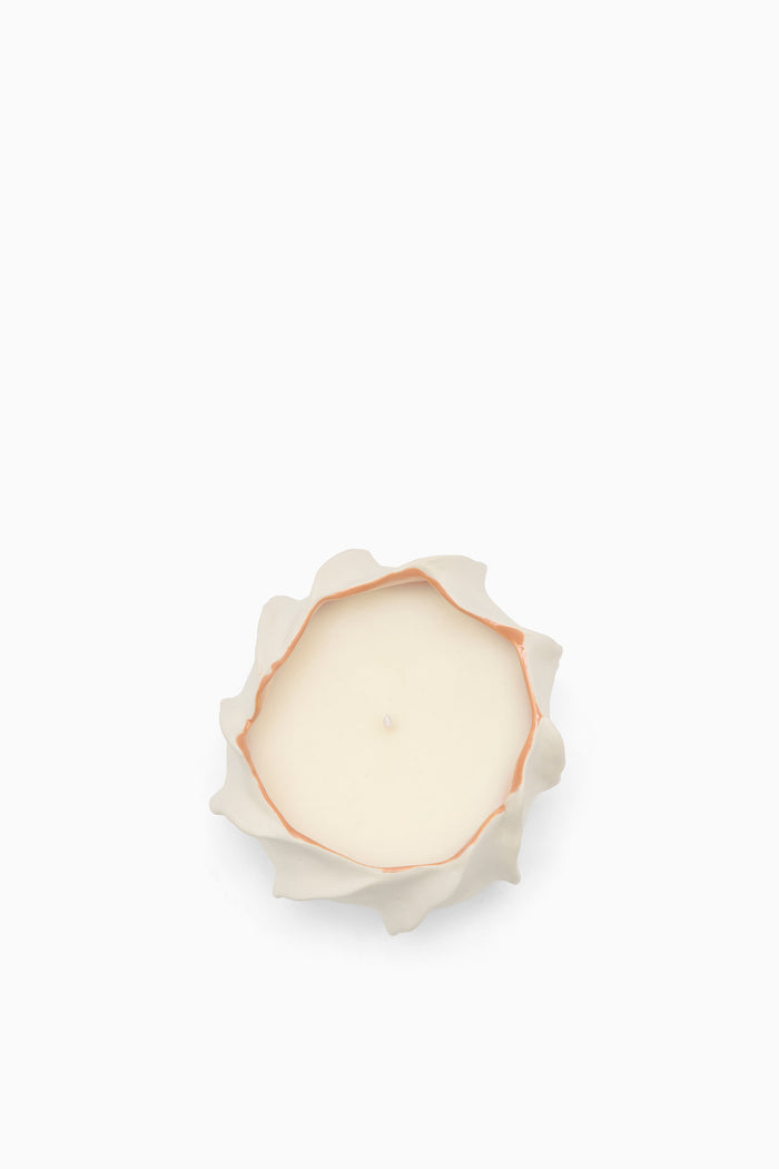 Ivory Ceramic Cowrie Luxury Candle - Top-Down View, Petal Rim Detail | Ulla Johnson
