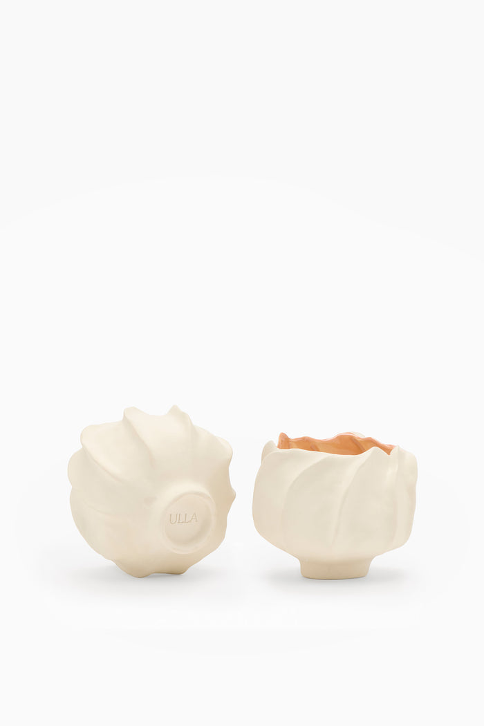 Ivory Ceramic Cowrie Candle Vessel - Base and Front View, Two Angles | Ulla Johnson