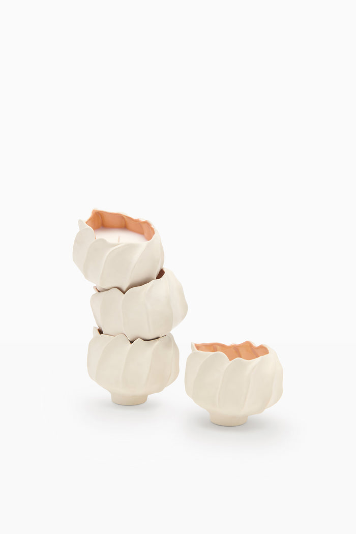 Ivory Ceramic Cowrie Candles Stacked - Designer Home Fragrance Still Life | Ulla Johnson