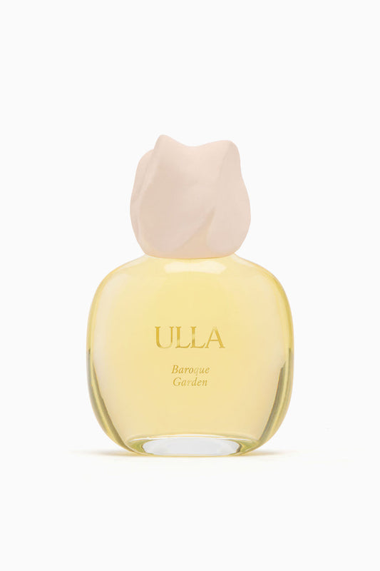 ULLA Baroque Garden Eau de Parfum - Amber Glass Bottle with Floral Cap, Front View | Ulla Johnson