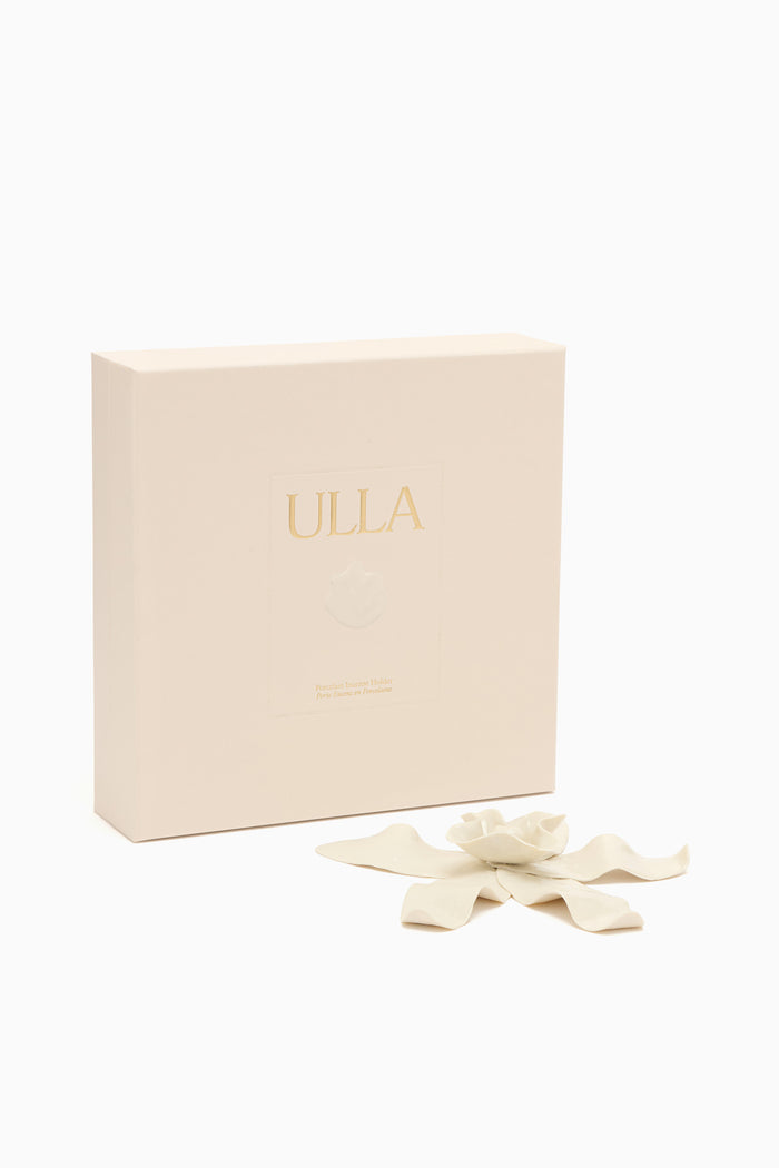 Ivory Porcelain Incense Holder with Incense Stick in Styled Home Setting - Lifestyle Shot | Ulla Johnson