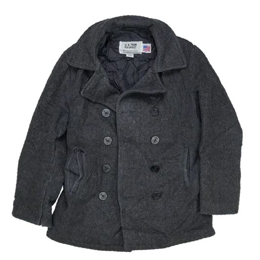 US Made Schott 740N Grey Pea Jacket - 38, Small - Army & Outdoors - Great Coats