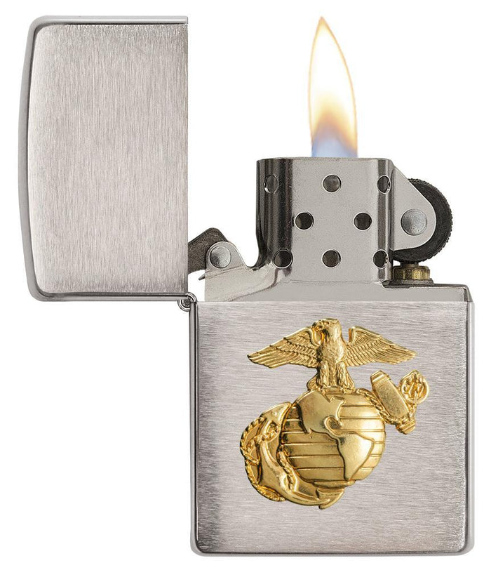280MAR- United States Marine Corps Winproof Zippo Lighter, Brushed Chrome Finish & Brass Military Emblem