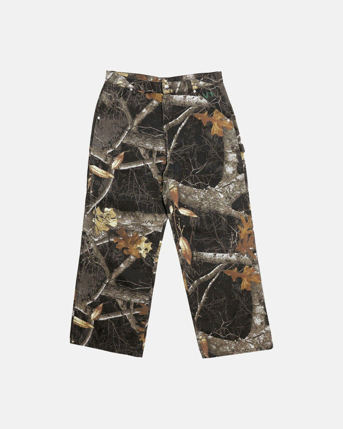 V1 CARPENTER PANTS REALTREE BLACK - black realtree camo carpenter pants, front view - Cold Culture