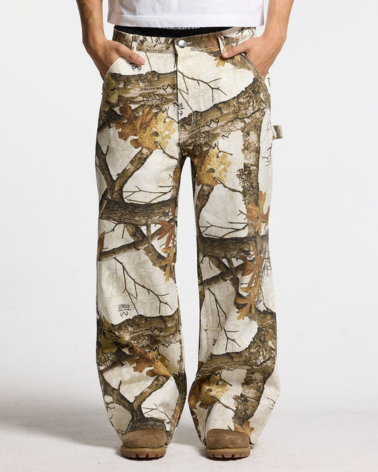 V1 CARPENTER PANTS REALTREE WHITE - white realtree camo carpenter pants, front view on male model - Cold Culture