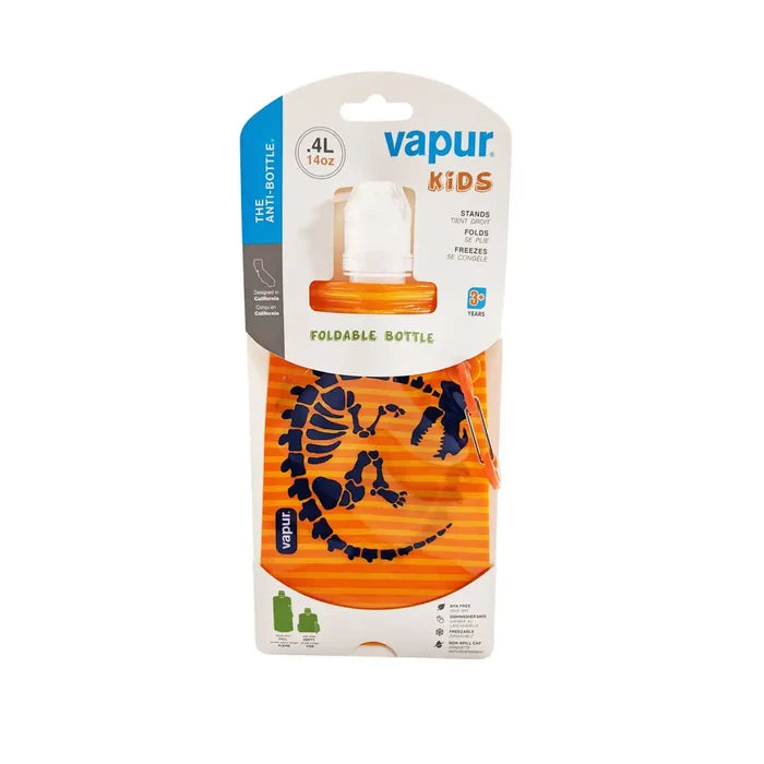 Vapur Kids Plastic Water Bottle in dinosaur design packaging on a white background