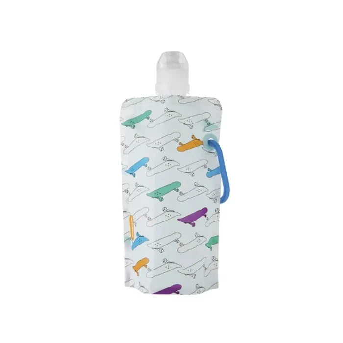 Water filled Vapur Kids Plastic Water Bottle in skateboard design  on a white background