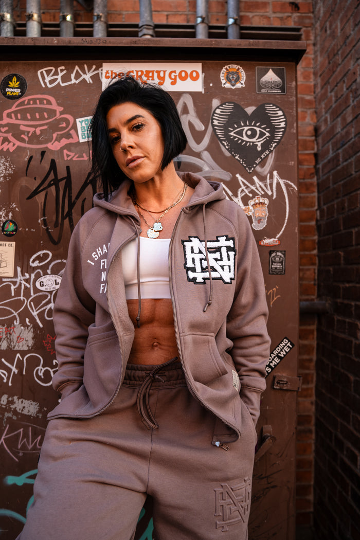 VARSITY PATCH ZIP UP - EARTH