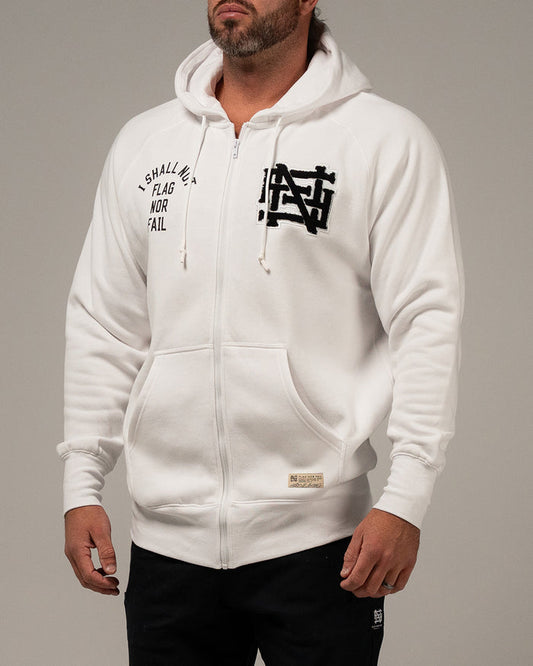 VARSITY PATCH ZIP UP - WHITE