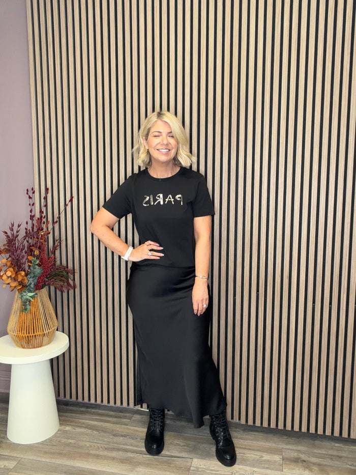 Vielette High Waisted Maxi Skirt (Black)