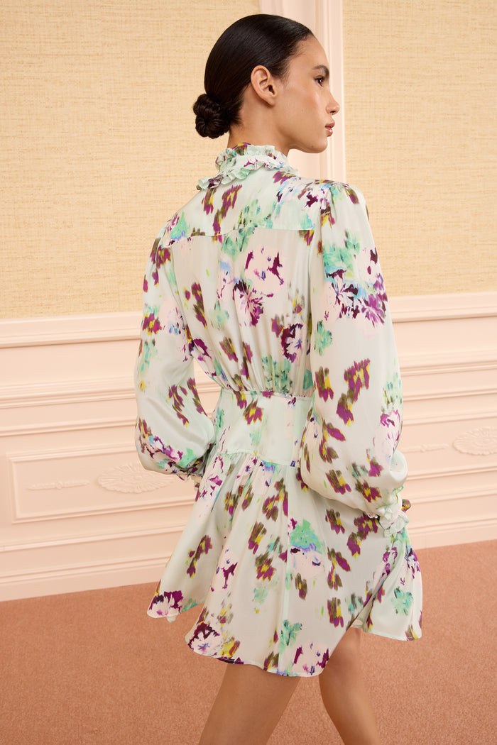 Viola Designer Silk Mini Dress Oasis - Back View On Model | Ulla Johnson