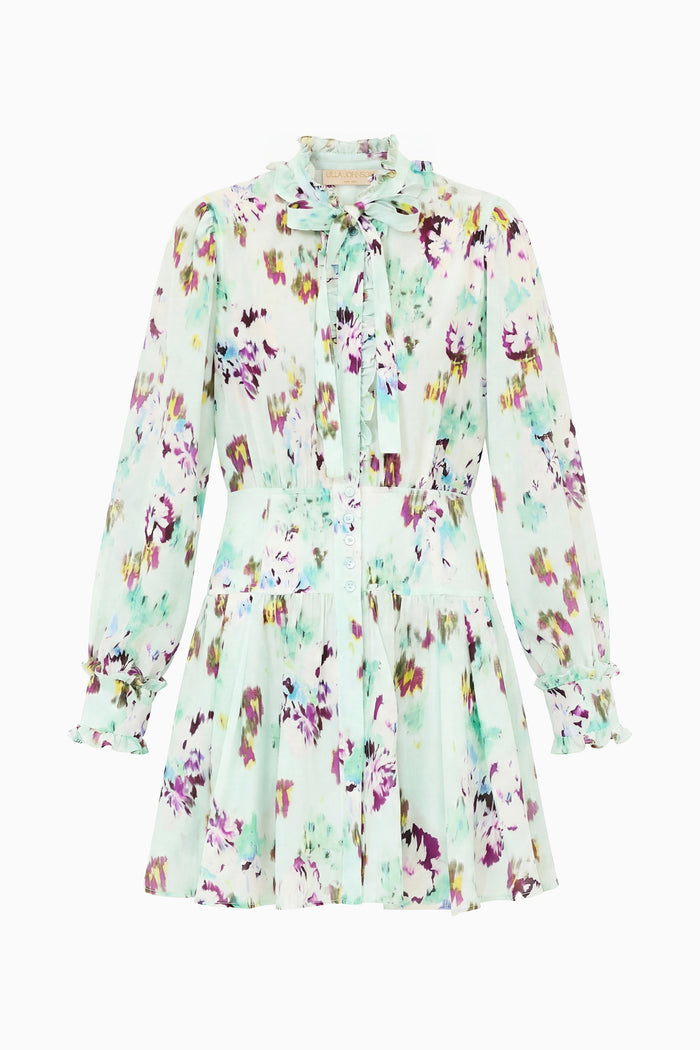 Oasis Ikat Floral Luxury Silk Mini Dress - Flat Lay Front | Ulla Johnson