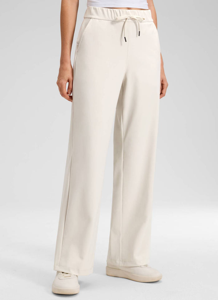 CRZ YOGA Women's Business Drawstring Pocket Straight Leg Pant 30" Milky White