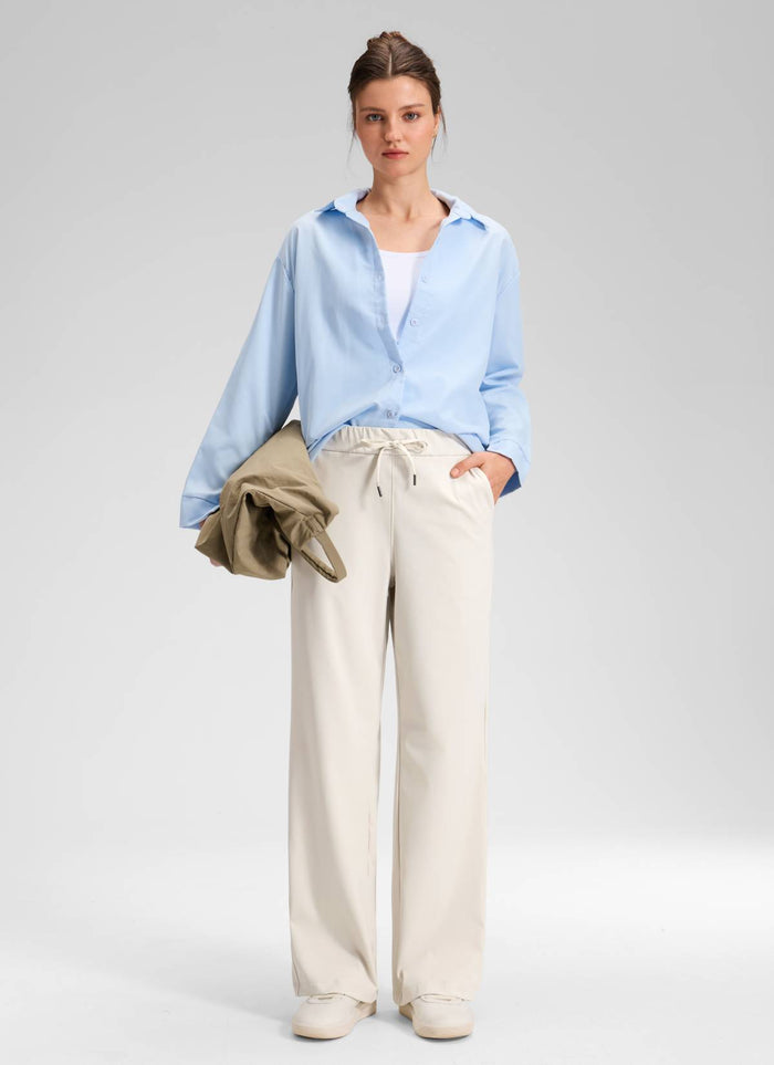 CRZ YOGA Women's Business Drawstring Pocket Straight Leg Pant 30" Milky White