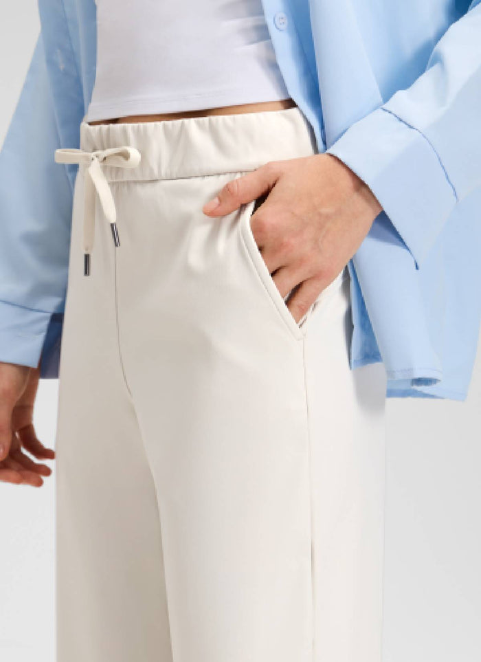 CRZ YOGA Women's Business Drawstring Pocket Straight Leg Pant 30" Milky White