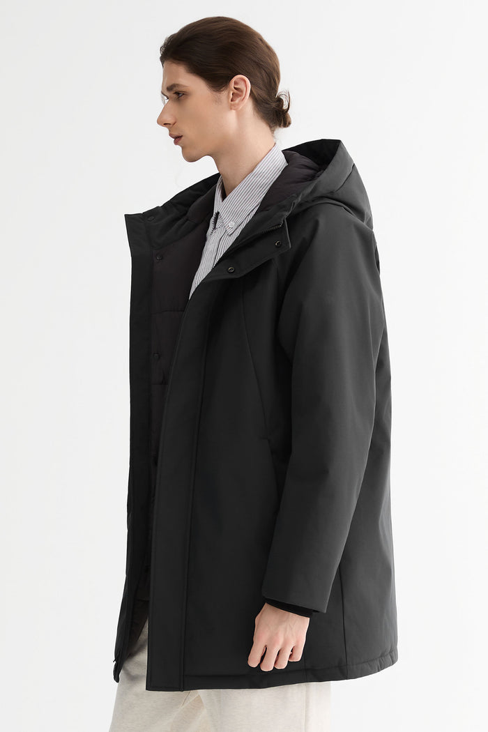 WeatherGuard Mid-Length Hooded Parka Jacket Orolay #color_black