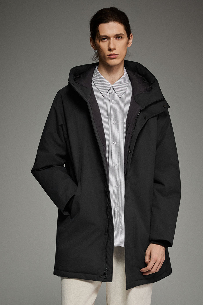 WeatherGuard Mid-Length Hooded Parka Jacket Orolay #color_black