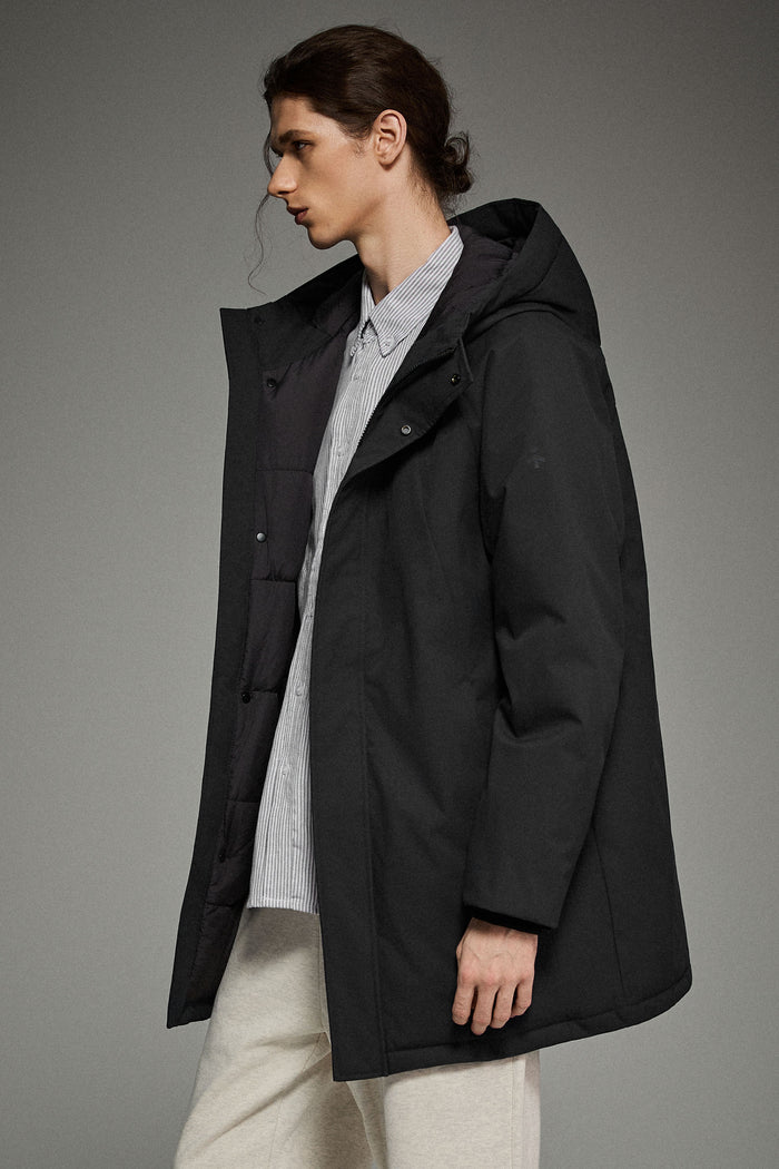 WeatherGuard Mid-Length Hooded Parka Jacket Orolay #color_black