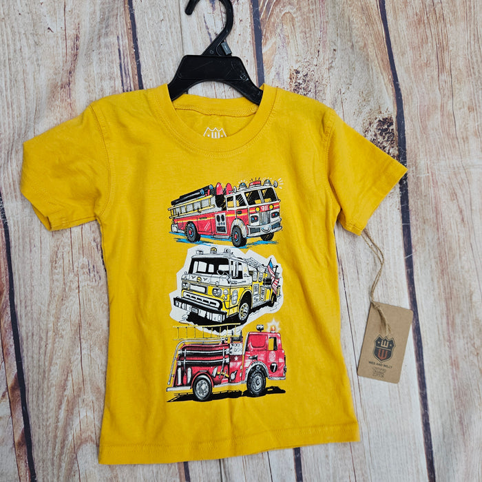 WES AND WILLY YELLOW FIRE TRUCKS STACK TEE