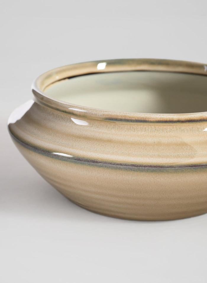 Wide Ivory Glaze Ceramic Ikebana Bowl