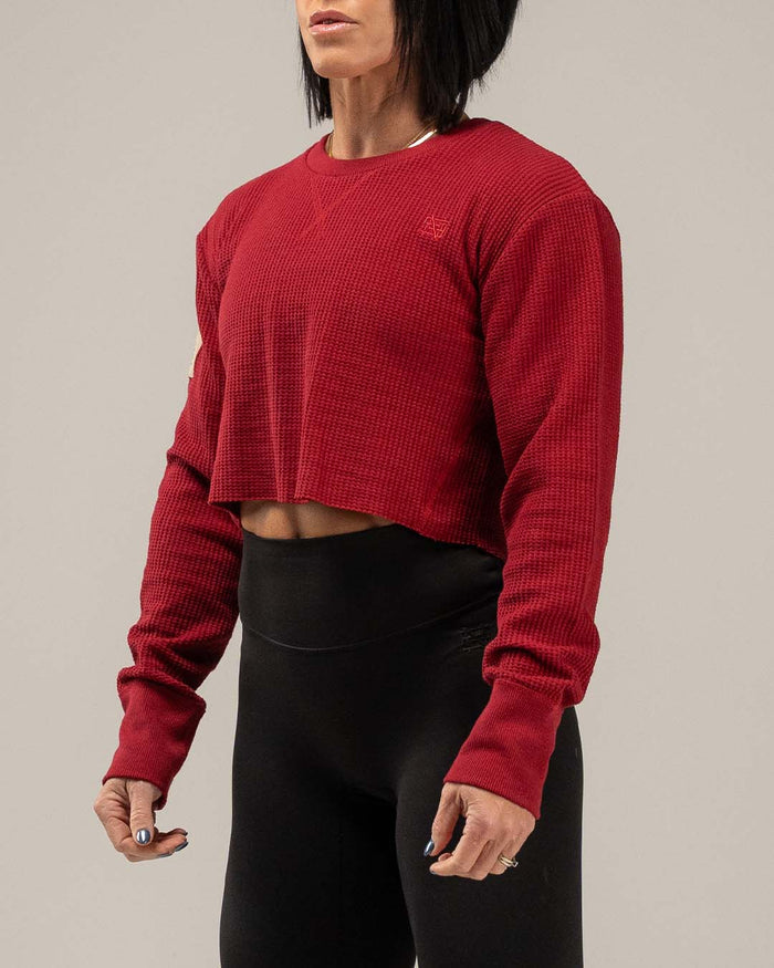 WOMEN'S FOREVER WAFFLE KNIT CROP - BLOODSTONE