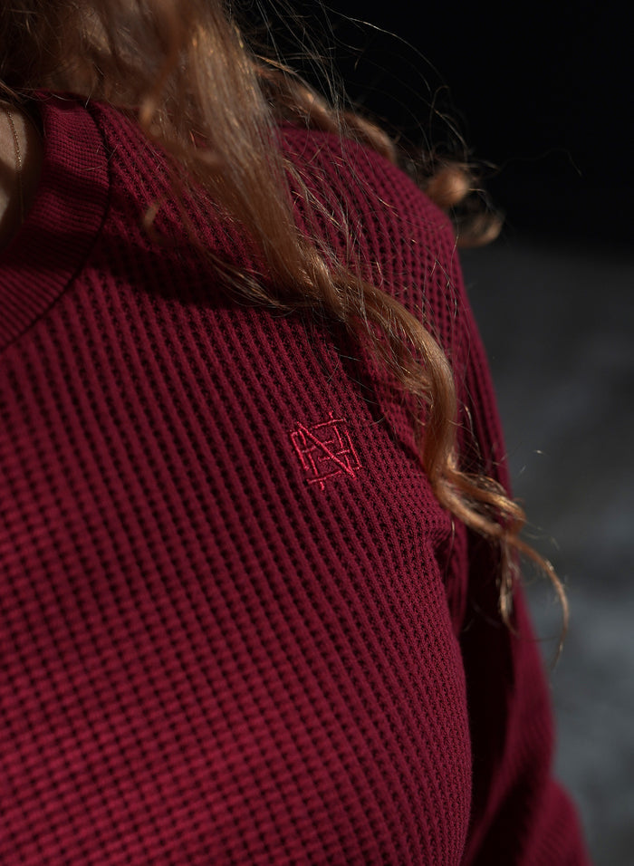 WOMEN'S FOREVER WAFFLE KNIT CROP - BLOODSTONE
