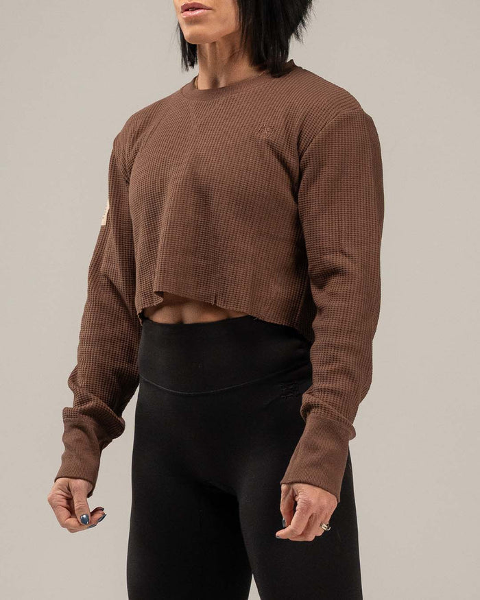 WOMEN'S FOREVER WAFFLE KNIT CROP - COCOA