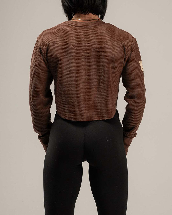 WOMEN'S FOREVER WAFFLE KNIT CROP - COCOA