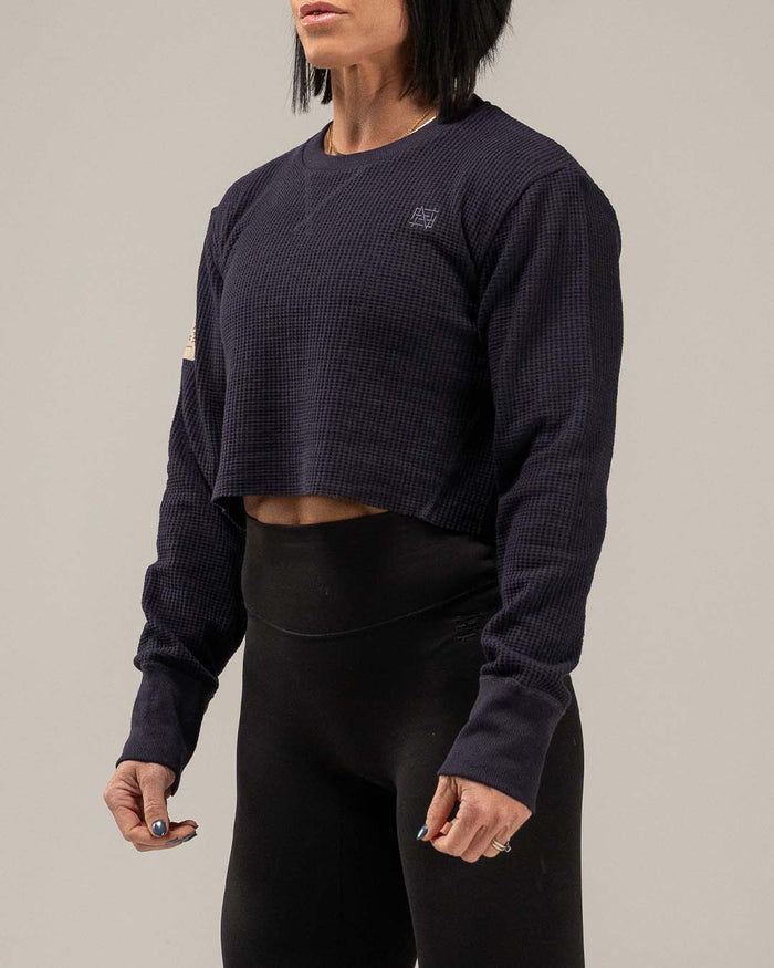 WOMEN'S FOREVER WAFFLE KNIT CROP - NAVY